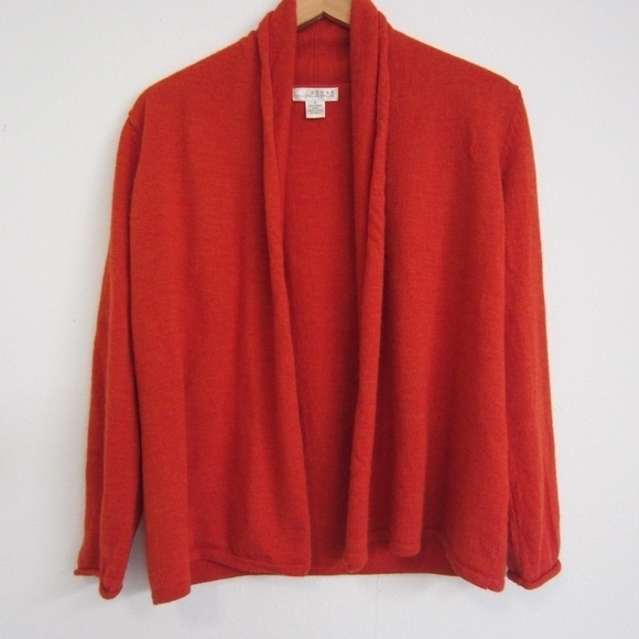 Kenar Cardigan Women's M 100% Italian Merino Wool‎ Open Front  Orange Red Cozy - Picture 1 of 9